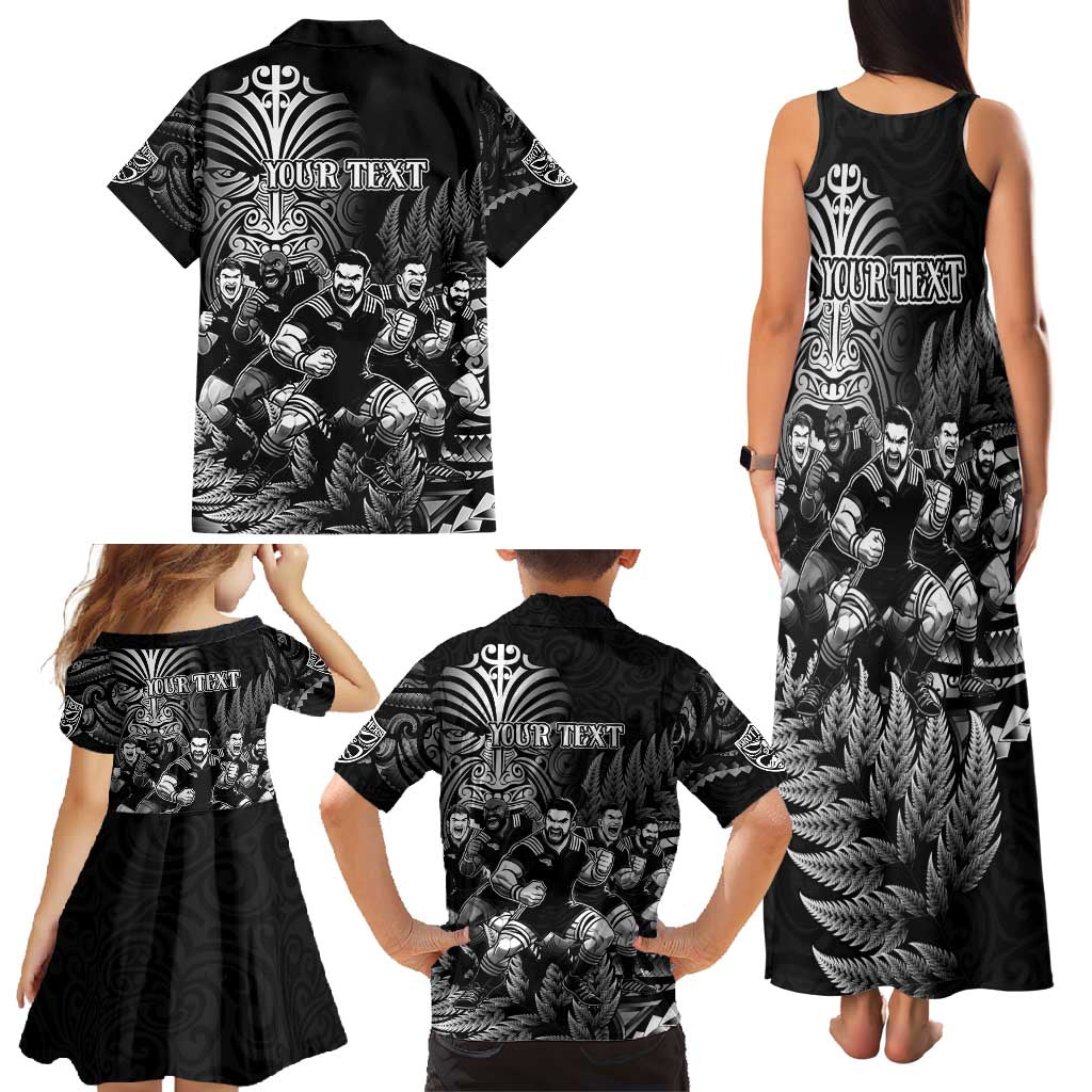 Personalized All Black Brothers Rugby Family Matching Tank Maxi Dress and Hawaiian Shirt New Zealand Maori Haka DT02 - Polynesian Pride