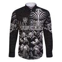 Personalized All Black Brothers Rugby Family Matching Tank Maxi Dress and Hawaiian Shirt New Zealand Maori Haka DT02 Dad's Shirt - Long Sleeve Black - Polynesian Pride