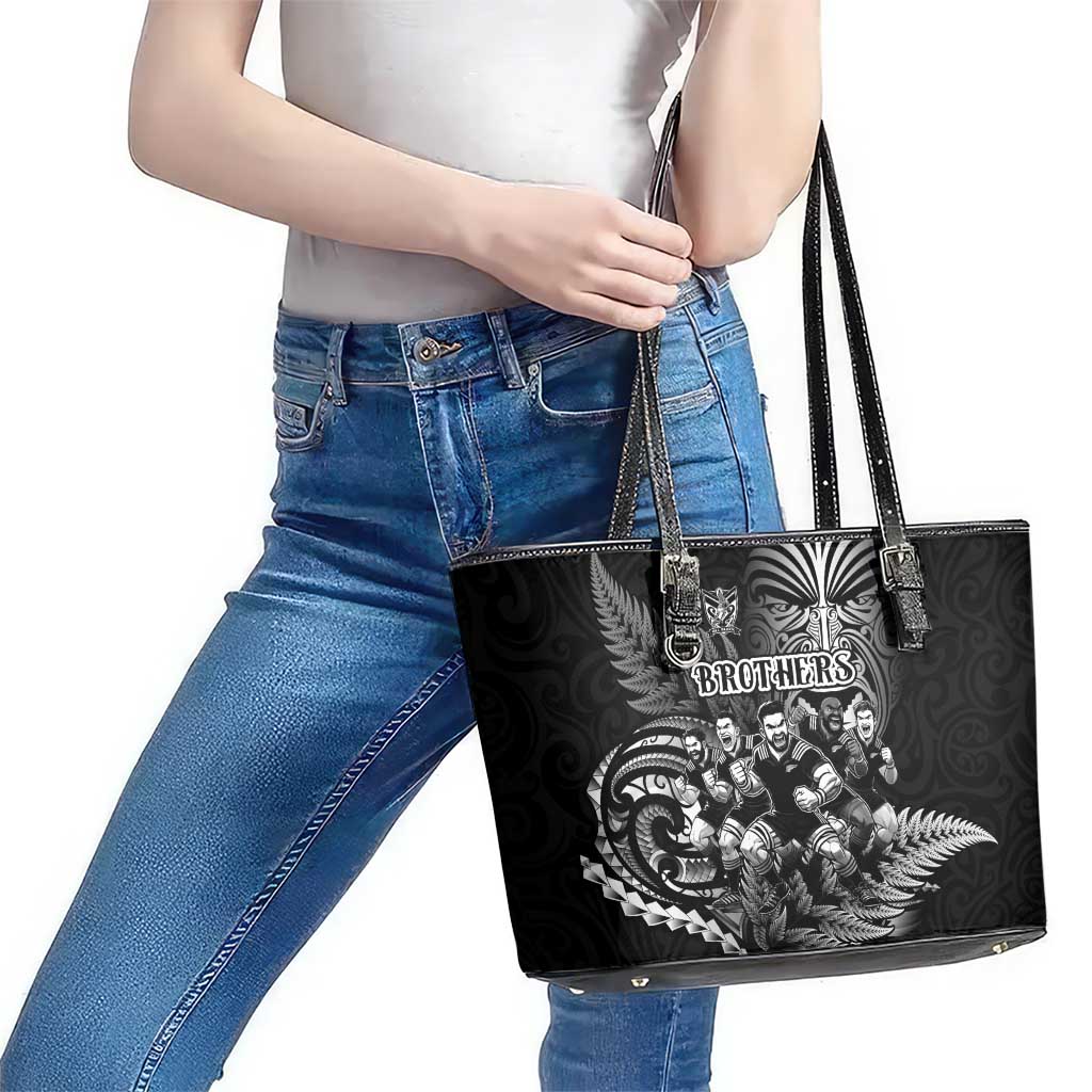 All Black Brothers Rugby Leather Tote Bag New Zealand Maori Haka