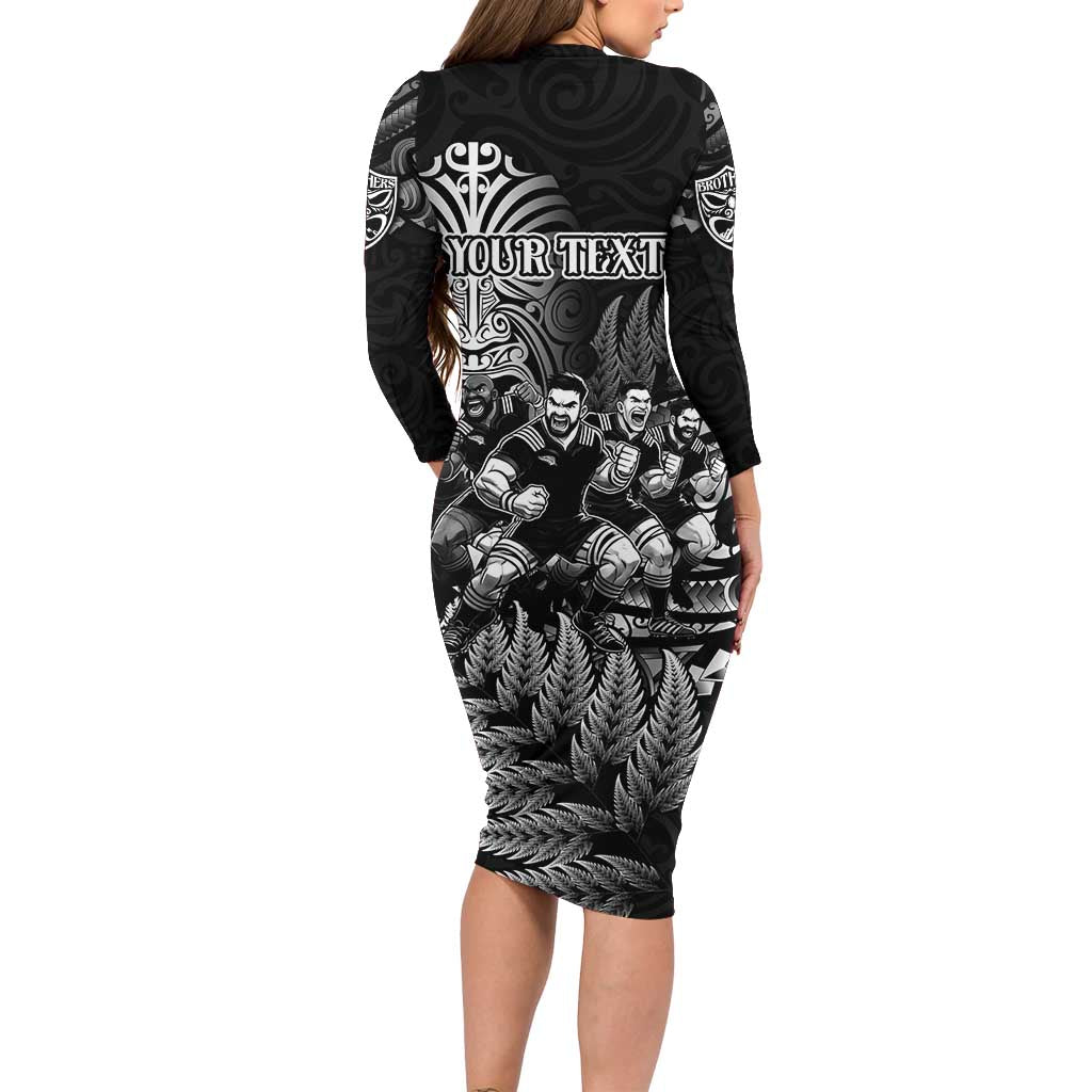 Personalized All Black Brothers Rugby Long Sleeve Bodycon Dress New Zealand Maori Haka DT02 - Polynesian Pride