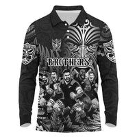 Personalized All Black Brothers Rugby Long Sleeve Polo Shirt New Zealand Maori Haka DT02 Black - Polynesian Pride