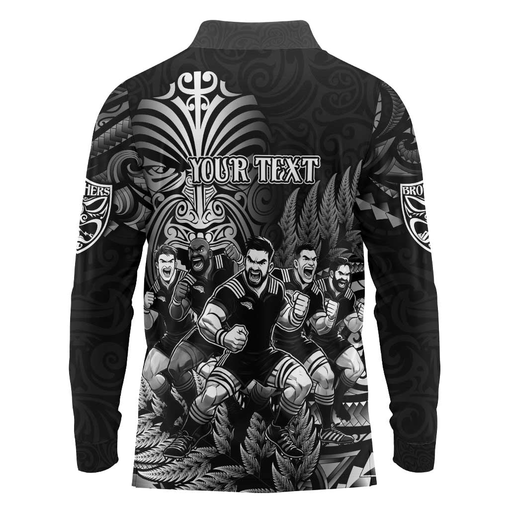 Personalized All Black Brothers Rugby Long Sleeve Polo Shirt New Zealand Maori Haka DT02 - Polynesian Pride