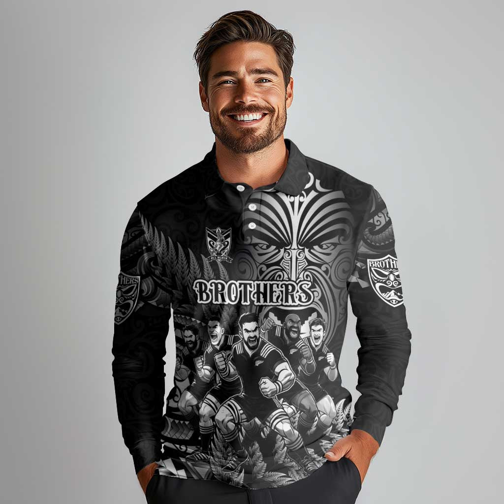 Personalized All Black Brothers Rugby Long Sleeve Polo Shirt New Zealand Maori Haka DT02 - Polynesian Pride