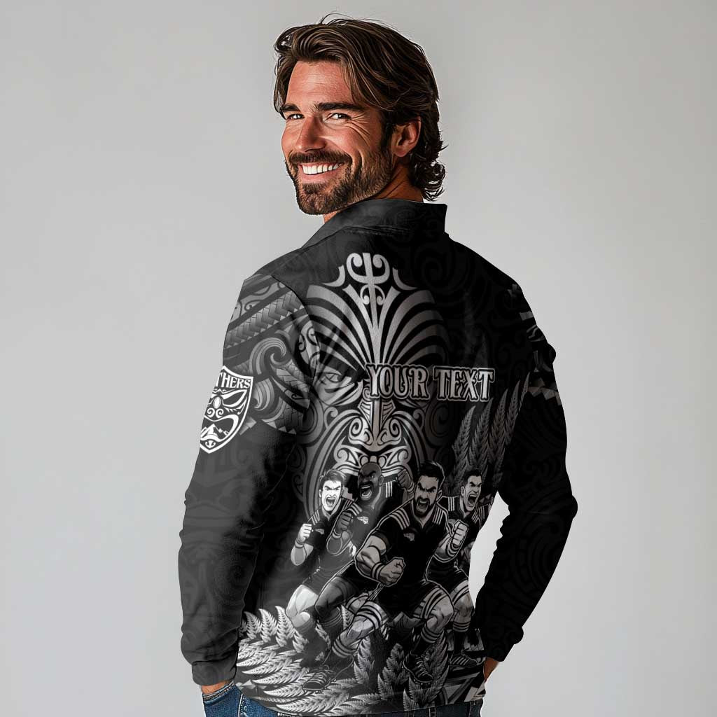 Personalized All Black Brothers Rugby Long Sleeve Polo Shirt New Zealand Maori Haka DT02 - Polynesian Pride