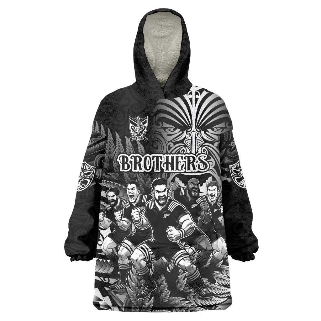 Personalized All Black Brothers Rugby Wearable Blanket Hoodie New Zealand Maori Haka DT02 One Size Black - Polynesian Pride