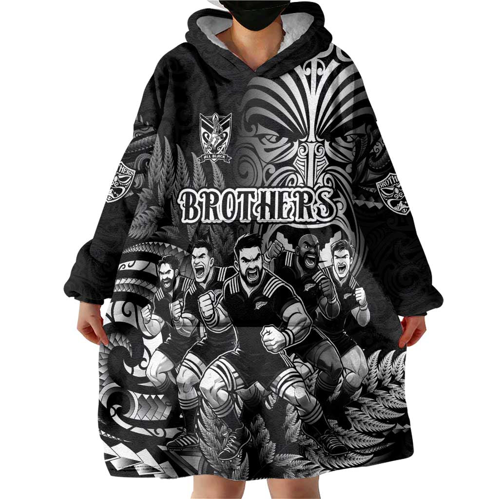Personalized All Black Brothers Rugby Wearable Blanket Hoodie New Zealand Maori Haka DT02 - Polynesian Pride
