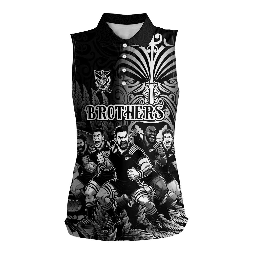 Personalized All Black Brothers Rugby Women Sleeveless Polo Shirt New Zealand Maori Haka DT02 Female Black - Polynesian Pride