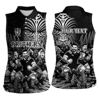 Personalized All Black Brothers Rugby Women Sleeveless Polo Shirt New Zealand Maori Haka DT02 - Polynesian Pride
