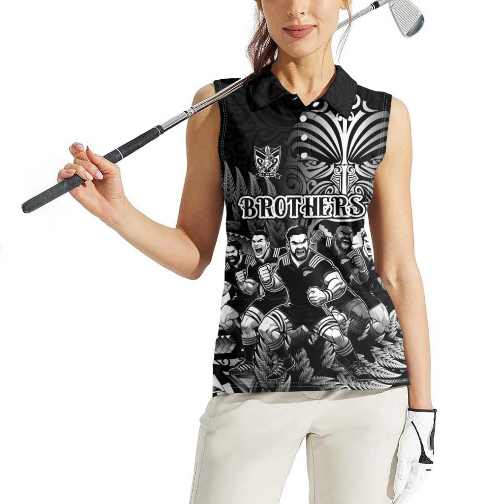 Personalized All Black Brothers Rugby Women Sleeveless Polo Shirt New Zealand Maori Haka DT02 - Polynesian Pride