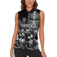 Personalized All Black Brothers Rugby Women Sleeveless Polo Shirt New Zealand Maori Haka DT02 - Polynesian Pride