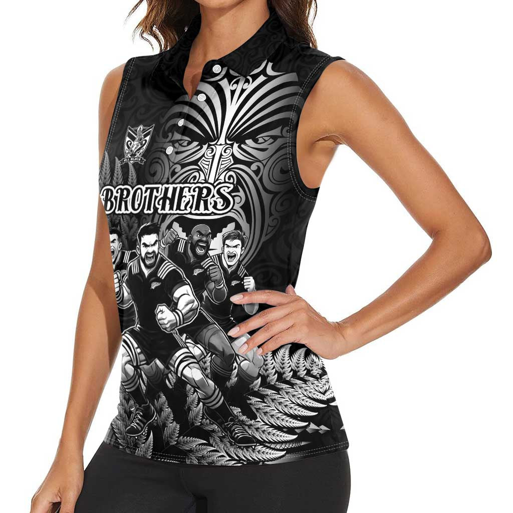 Personalized All Black Brothers Rugby Women Sleeveless Polo Shirt New Zealand Maori Haka DT02 - Polynesian Pride