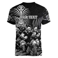Personalized All Black Brothers Rugby Women V-Neck T-Shirt New Zealand Maori Haka DT02 - Polynesian Pride