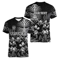 Personalized All Black Brothers Rugby Women V-Neck T-Shirt New Zealand Maori Haka DT02 - Polynesian Pride