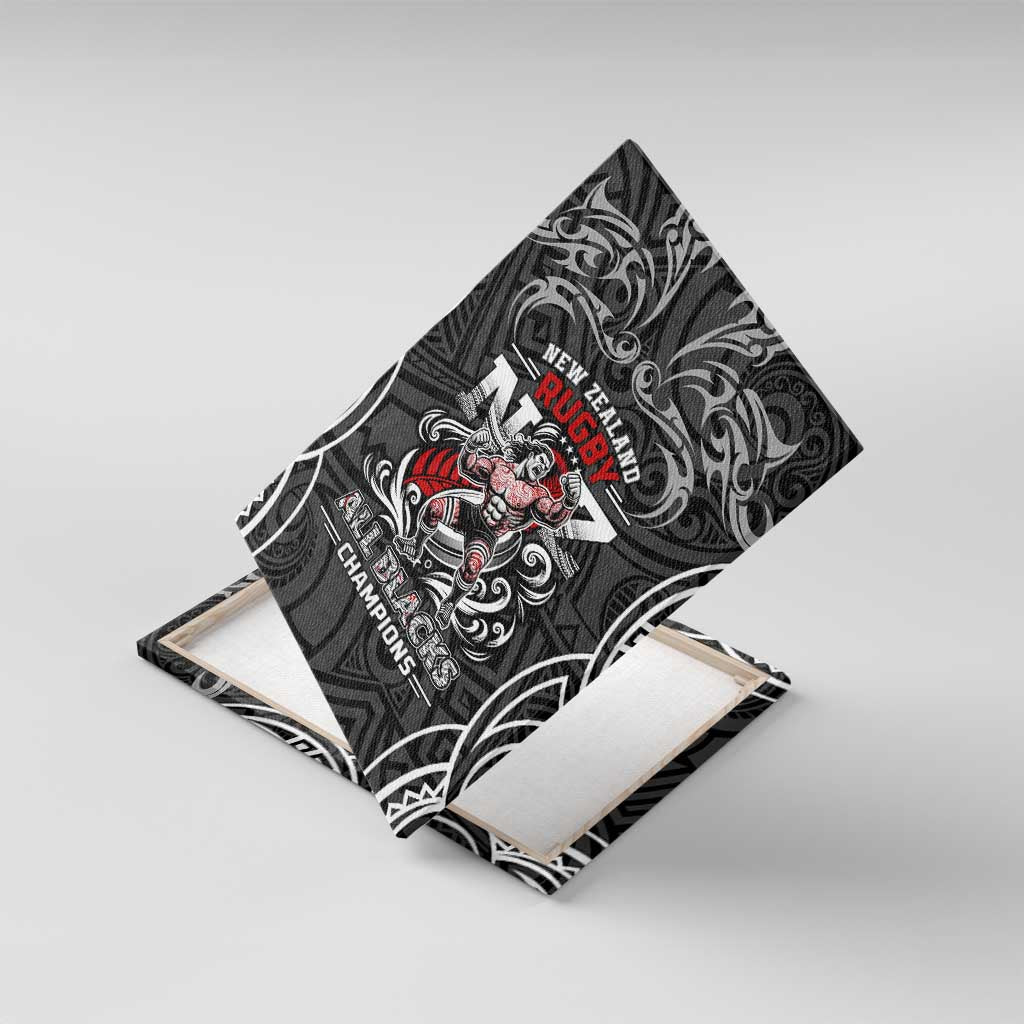 All Black NZL Rugby Champions Canvas Wall Art Maori Warrior DT02 With Frame Black - Polynesian Pride