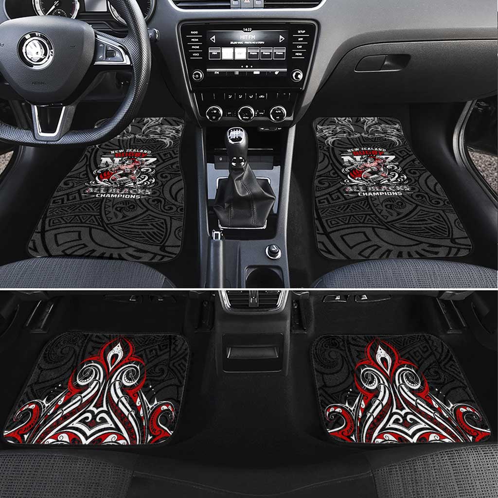 All Black NZL Rugby Champions Car Mats Maori Warrior DT02 Set 4pcs Black - Polynesian Pride