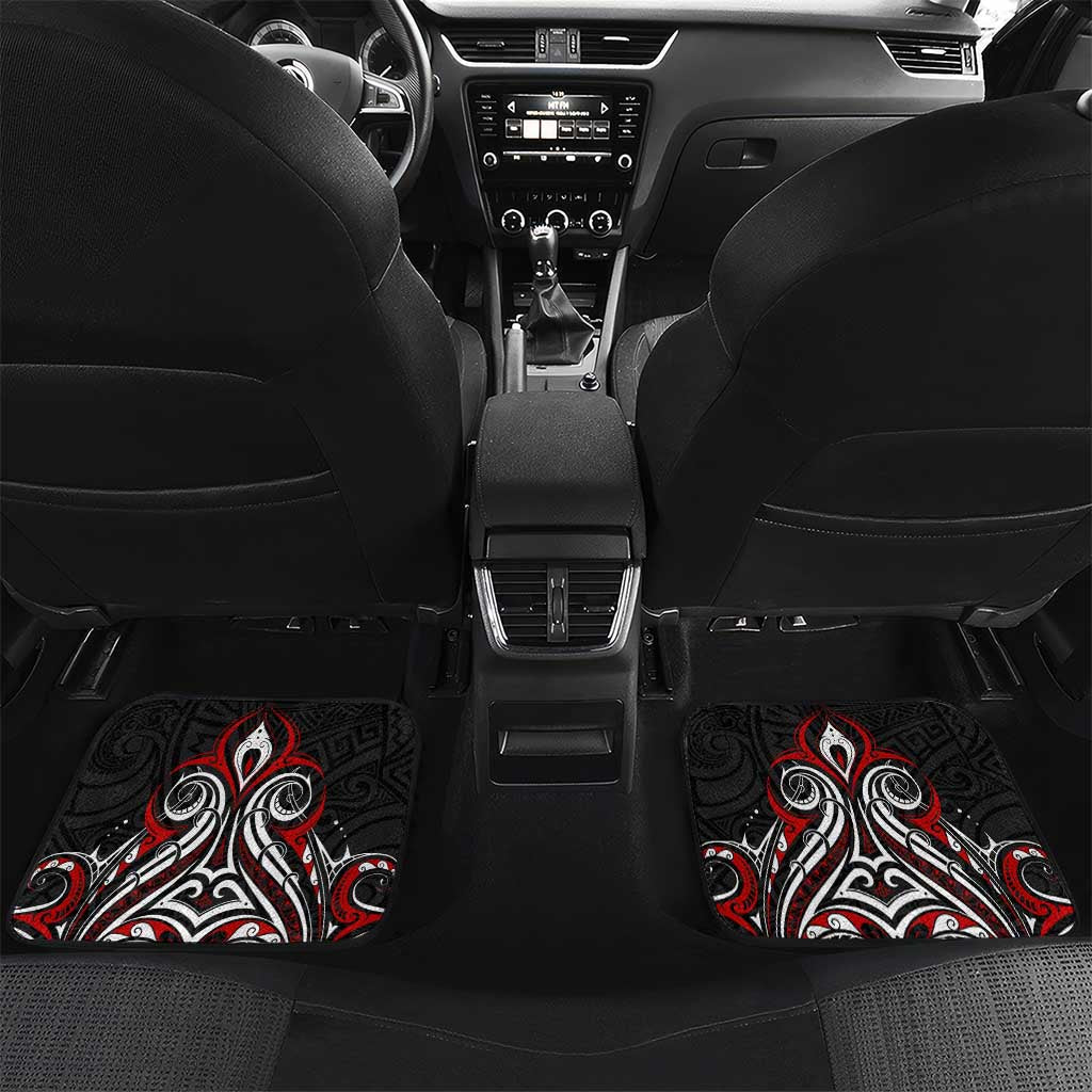 All Black NZL Rugby Champions Car Mats Maori Warrior DT02 Set 2pcs - Back Black - Polynesian Pride