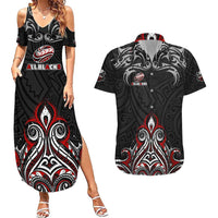All Black NZL Rugby Champions Couples Matching Summer Maxi Dress and Hawaiian Shirt Maori Warrior DT02 Black - Polynesian Pride