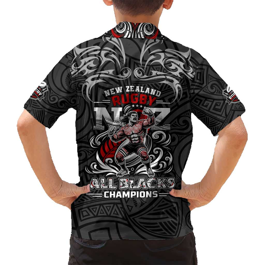 All Black NZL Rugby Champions Family Matching Long Sleeve Bodycon Dress and Hawaiian Shirt Maori Warrior DT02 - Polynesian Pride