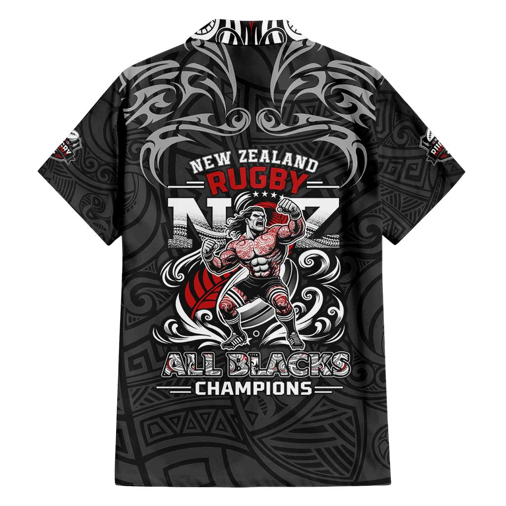All Black NZL Rugby Champions Family Matching Long Sleeve Bodycon Dress and Hawaiian Shirt Maori Warrior DT02 - Polynesian Pride