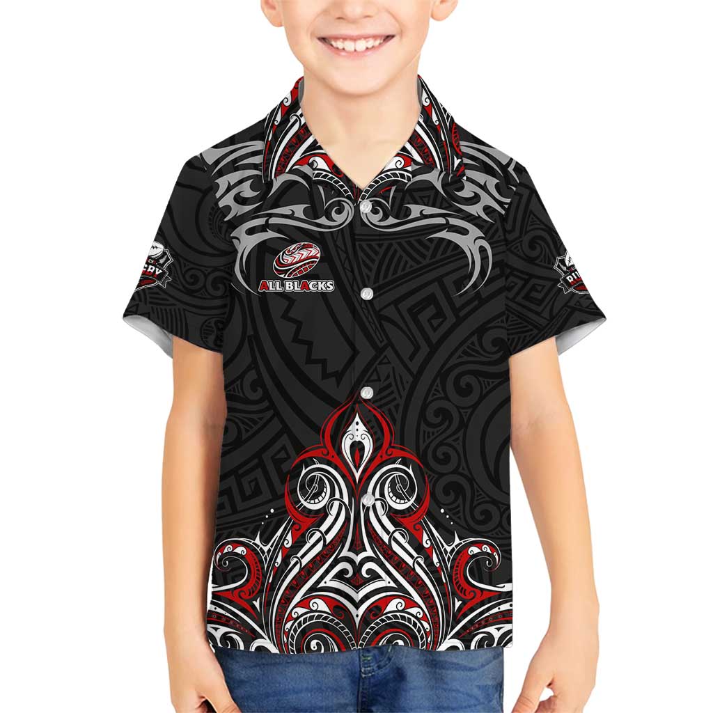 All Black NZL Rugby Champions Family Matching Long Sleeve Bodycon Dress and Hawaiian Shirt Maori Warrior DT02 Son's Shirt Black - Polynesian Pride