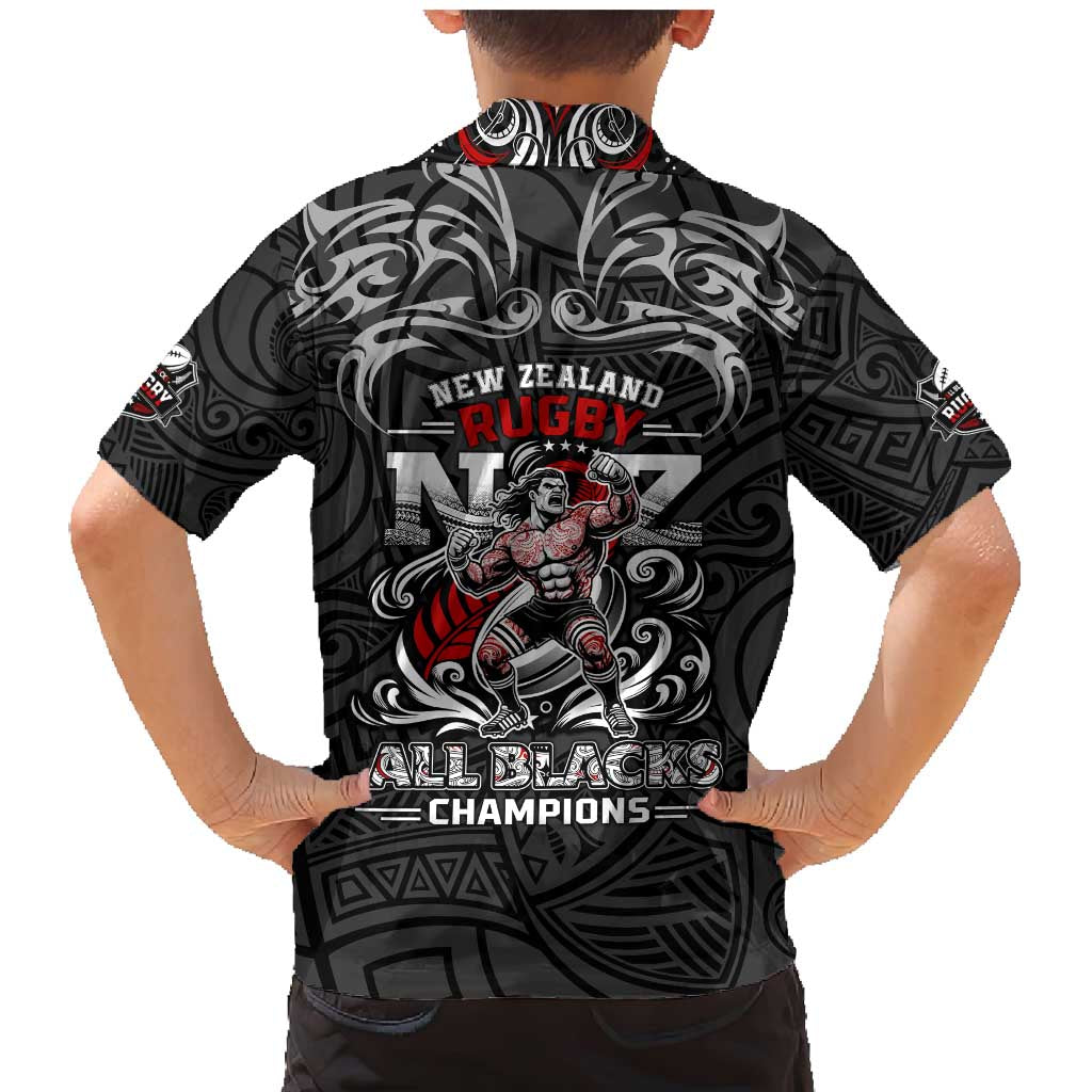 All Black NZL Rugby Champions Family Matching Mermaid Dress and Hawaiian Shirt Maori Warrior DT02 - Polynesian Pride