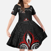 All Black NZL Rugby Champions Family Matching Mermaid Dress and Hawaiian Shirt Maori Warrior DT02 Daughter's Dress Black - Polynesian Pride