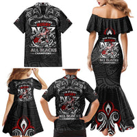 All Black NZL Rugby Champions Family Matching Mermaid Dress and Hawaiian Shirt Maori Warrior DT02 - Polynesian Pride