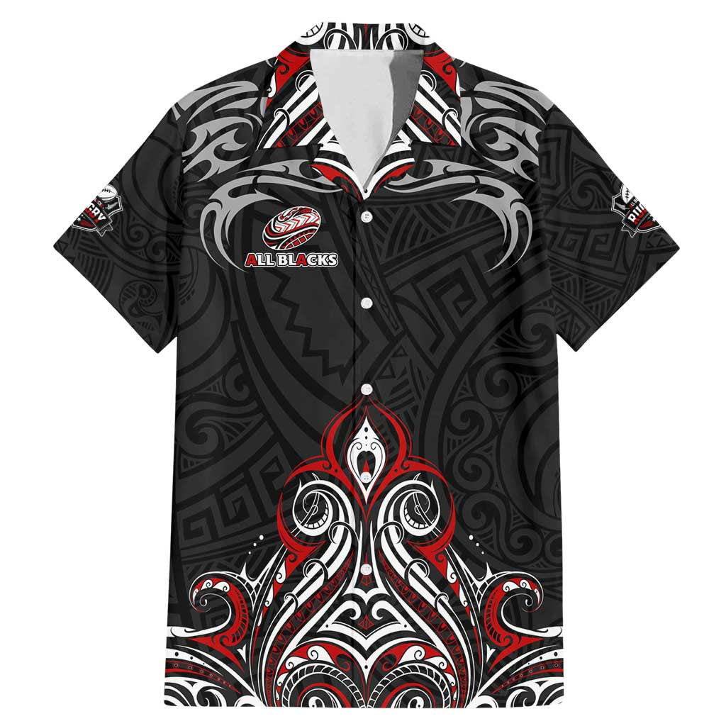 All Black NZL Rugby Champions Family Matching Mermaid Dress and Hawaiian Shirt Maori Warrior DT02 Dad's Shirt - Short Sleeve Black - Polynesian Pride