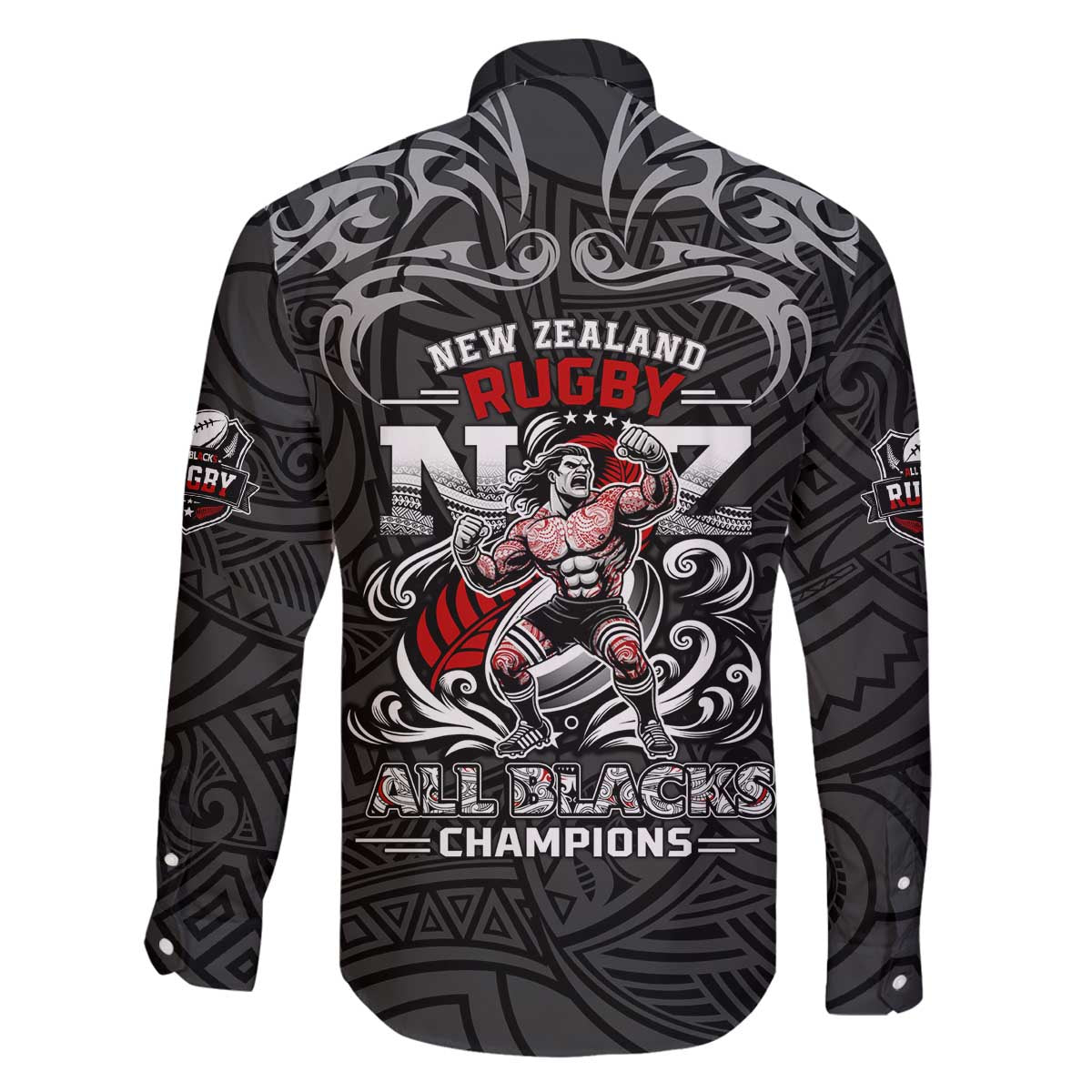 All Black NZL Rugby Champions Family Matching Off The Shoulder Long Sleeve Dress and Hawaiian Shirt Maori Warrior DT02 - Polynesian Pride