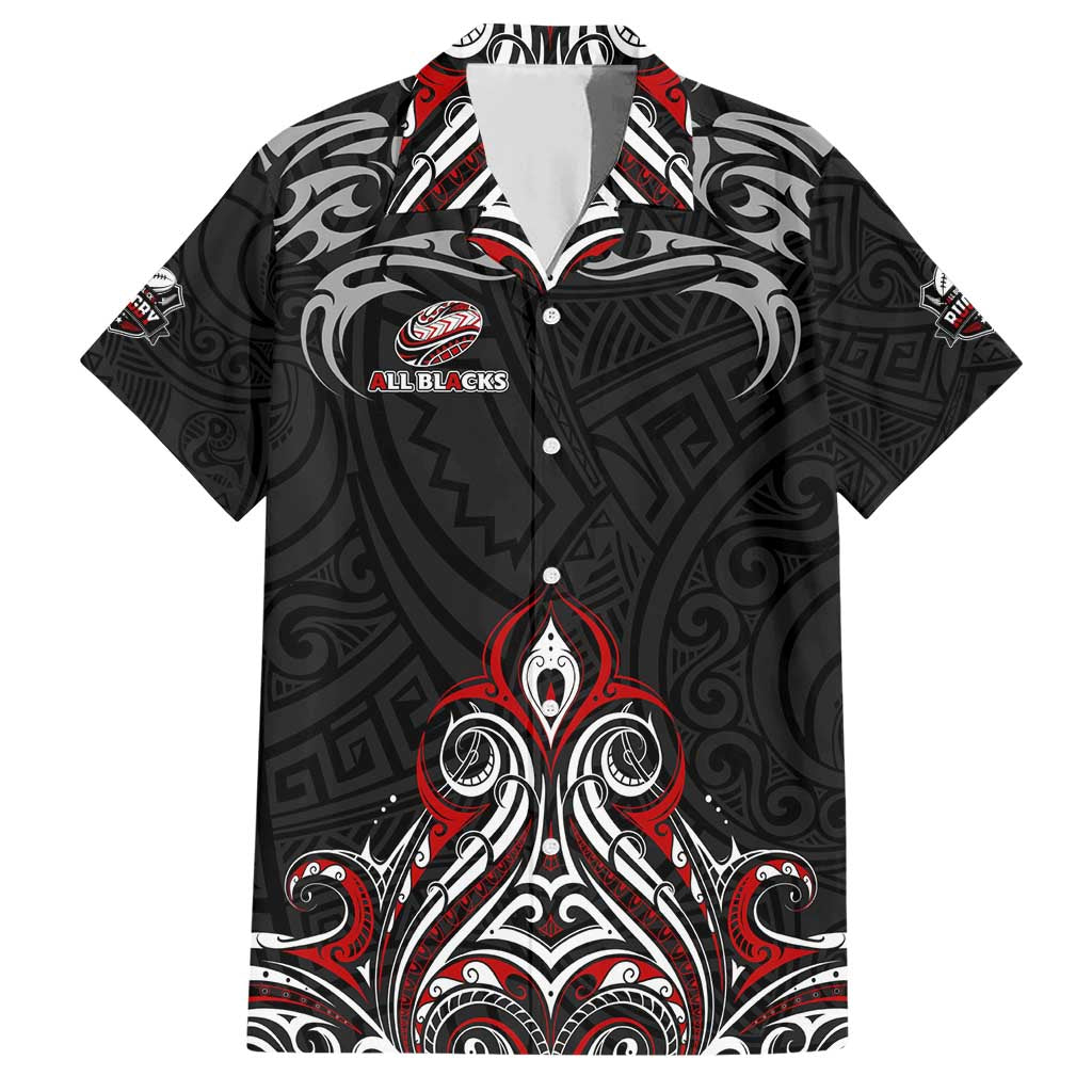 All Black NZL Rugby Champions Family Matching Short Sleeve Bodycon Dress and Hawaiian Shirt Maori Warrior DT02 Dad's Shirt - Short Sleeve Black - Polynesian Pride