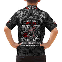 All Black NZL Rugby Champions Family Matching Tank Maxi Dress and Hawaiian Shirt Maori Warrior DT02 - Polynesian Pride