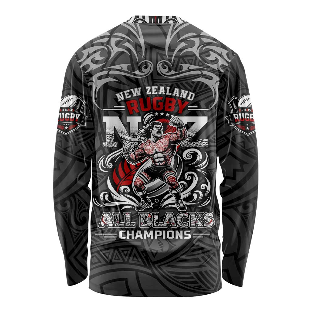 All Black NZL Rugby Champions Long Sleeve Shirt Maori Warrior DT02 - Polynesian Pride