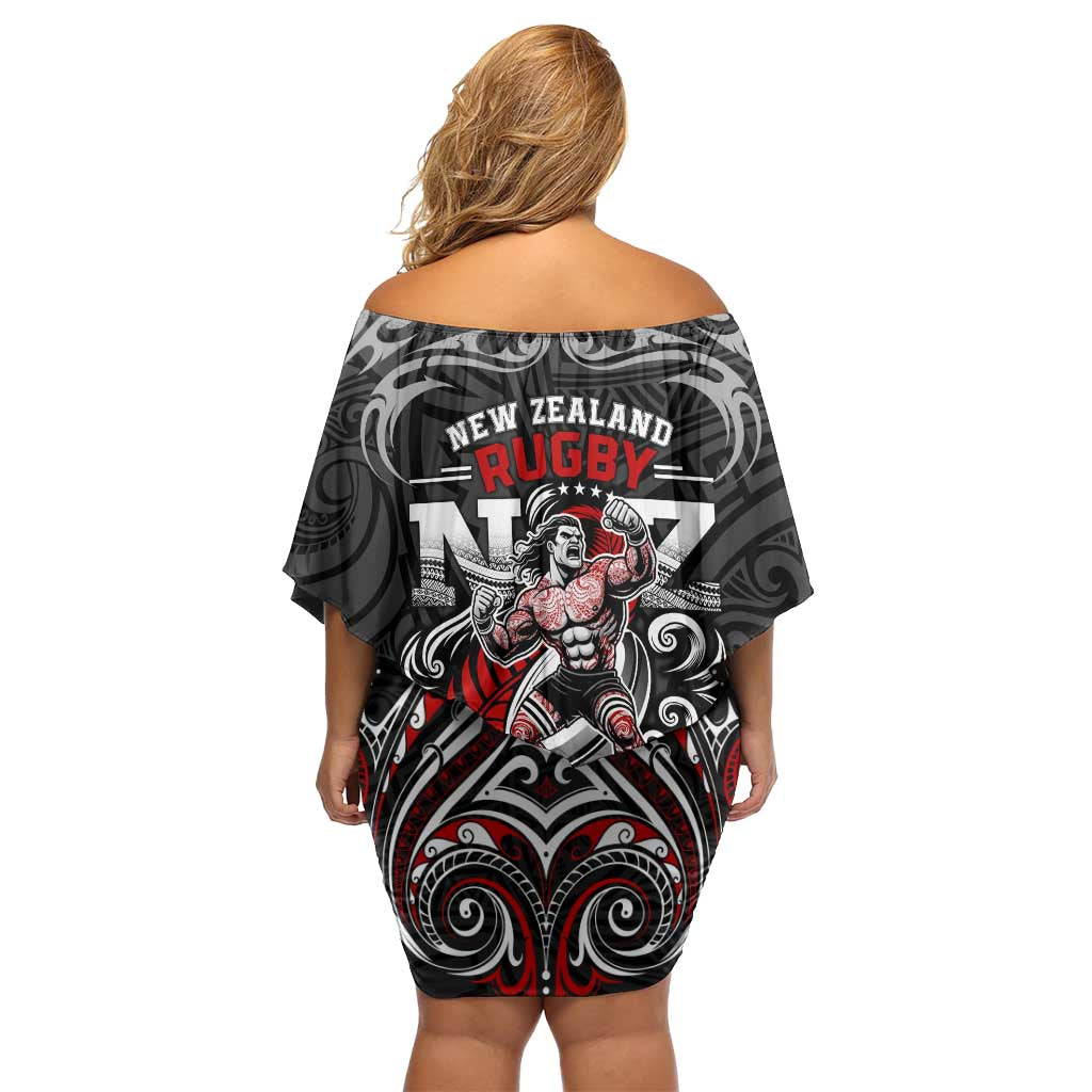All Black NZL Rugby Champions Off Shoulder Short Dress Maori Warrior