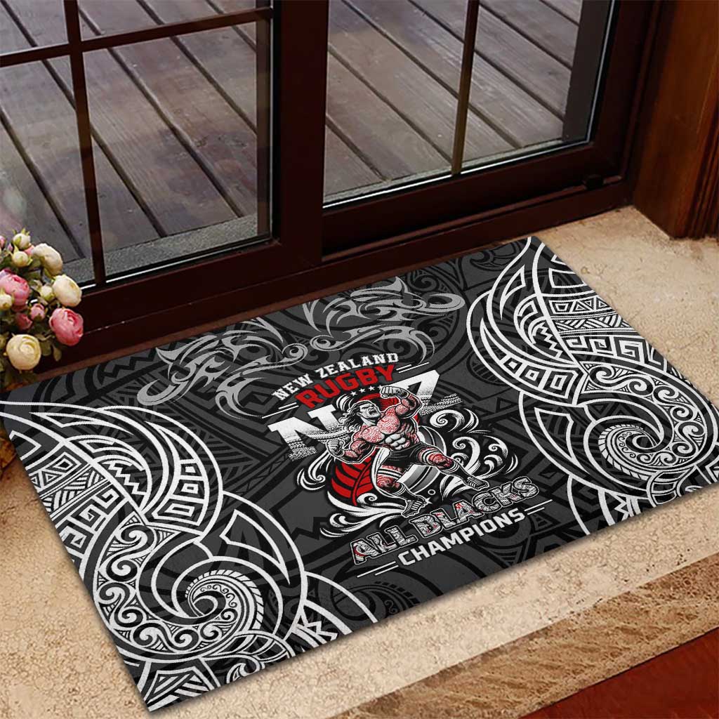 All Black NZL Rugby Champions Rubber Doormat Maori Warrior DT02 - Polynesian Pride