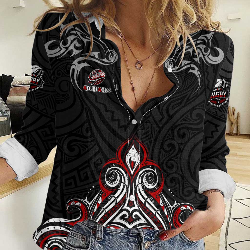 All Black NZL Rugby Champions Women Casual Shirt Maori Warrior DT02 Female Black - Polynesian Pride