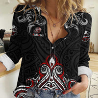 All Black NZL Rugby Champions Women Casual Shirt Maori Warrior DT02 Female Black - Polynesian Pride