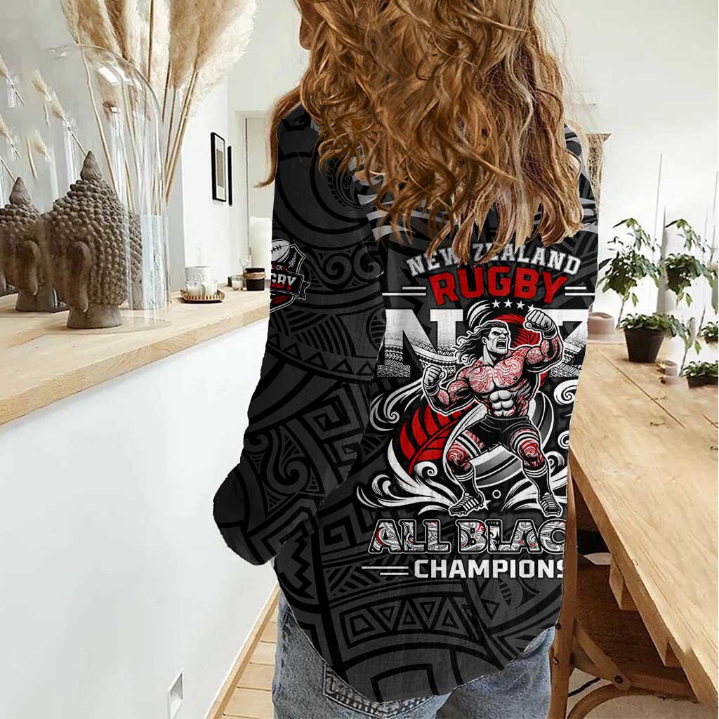 All Black NZL Rugby Champions Women Casual Shirt Maori Warrior DT02 - Polynesian Pride