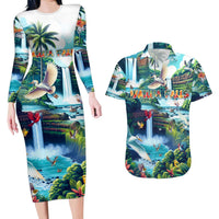Wailua Falls Hawaii Couples Matching Long Sleeve Bodycon Dress and Hawaiian Shirt Kauai Natural Beauty DT02 Art - Polynesian Pride
