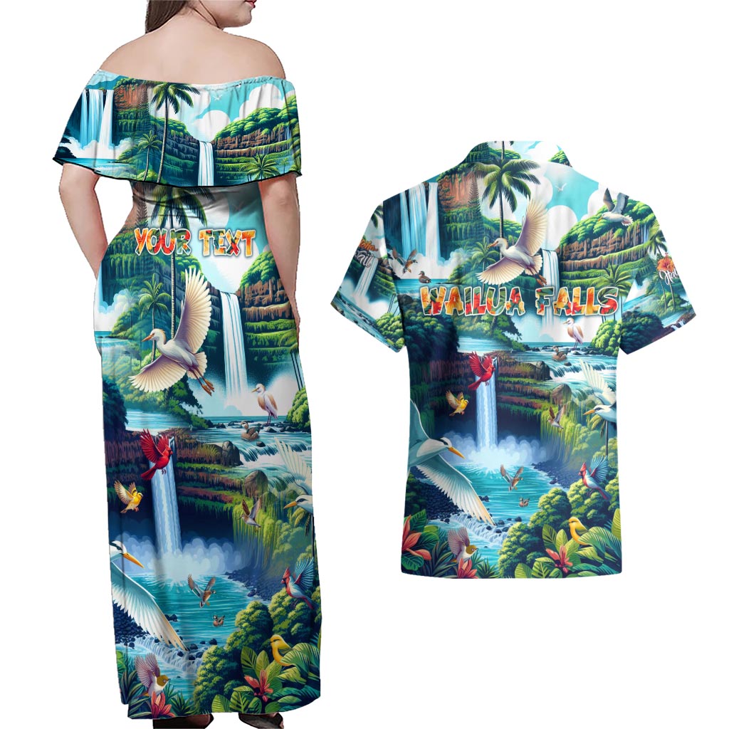 Wailua Falls Hawaii Couples Matching Off Shoulder Maxi Dress and Hawaiian Shirt Kauai Natural Beauty DT02 - Polynesian Pride