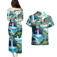 Wailua Falls Hawaii Couples Matching Puletasi and Hawaiian Shirt Kauai Natural Beauty DT02 - Polynesian Pride