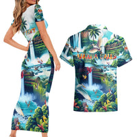 Wailua Falls Hawaii Couples Matching Short Sleeve Bodycon Dress and Hawaiian Shirt Kauai Natural Beauty DT02 - Polynesian Pride