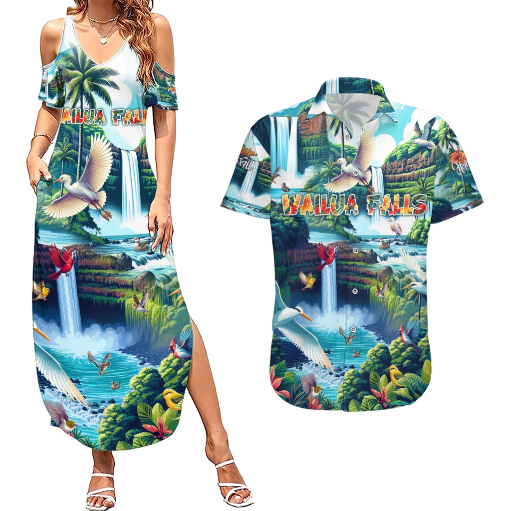 Wailua Falls Hawaii Couples Matching Summer Maxi Dress and Hawaiian Shirt Kauai Natural Beauty DT02 Art - Polynesian Pride