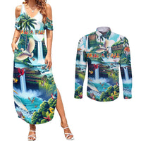 Wailua Falls Hawaii Couples Matching Summer Maxi Dress and Long Sleeve Button Shirt Kauai Natural Beauty DT02 Art - Polynesian Pride