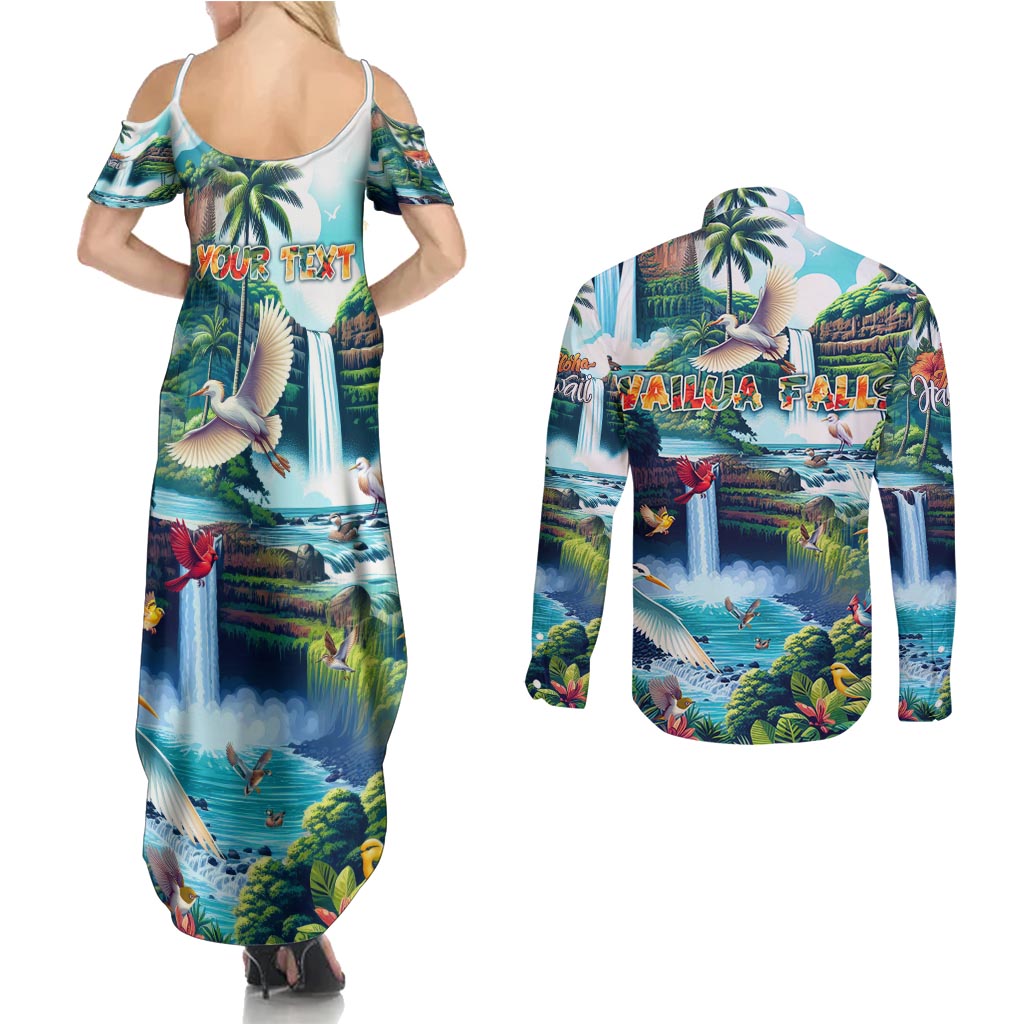Wailua Falls Hawaii Couples Matching Summer Maxi Dress and Long Sleeve Button Shirt Kauai Natural Beauty DT02 - Polynesian Pride