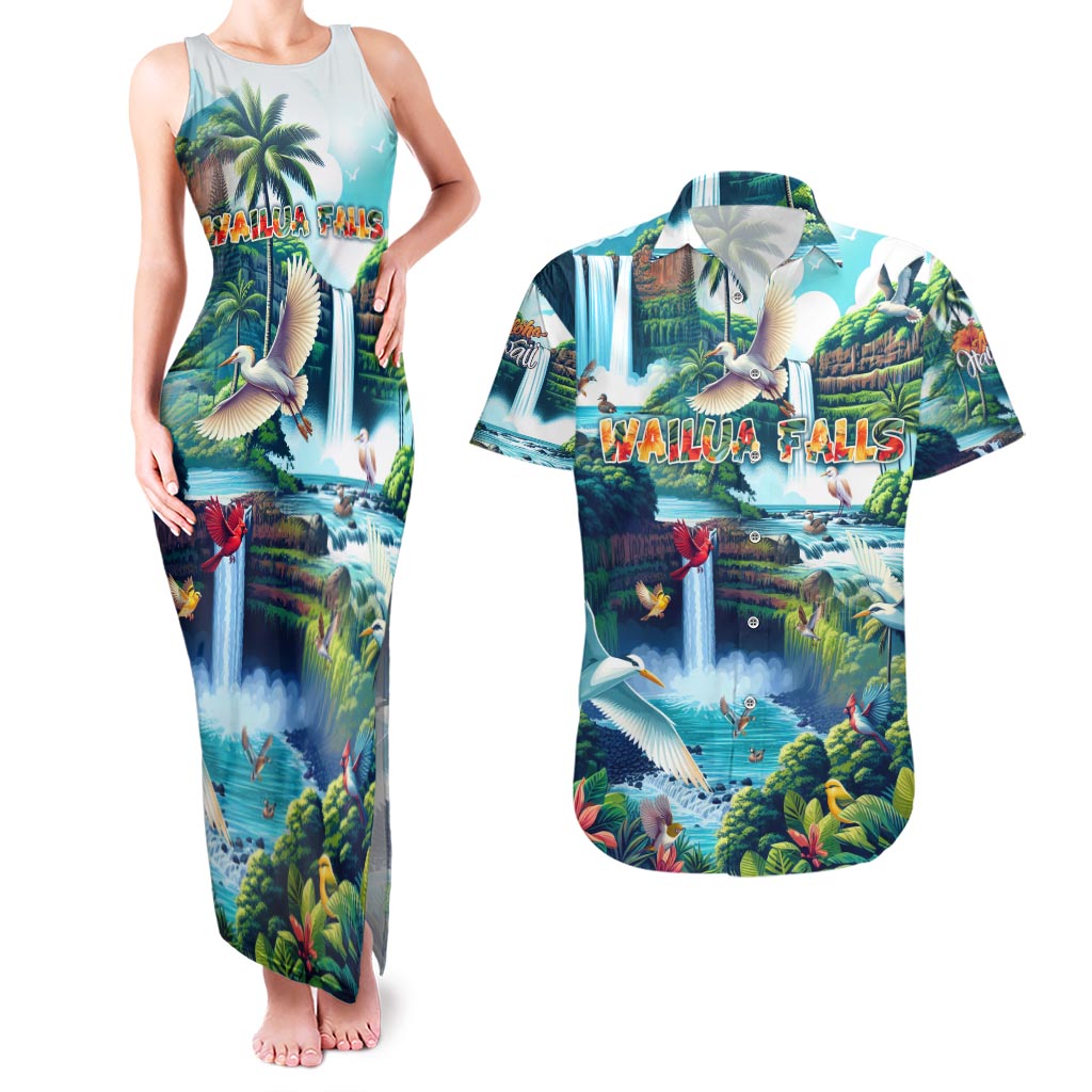 Wailua Falls Hawaii Couples Matching Tank Maxi Dress and Hawaiian Shirt Kauai Natural Beauty DT02 Art - Polynesian Pride