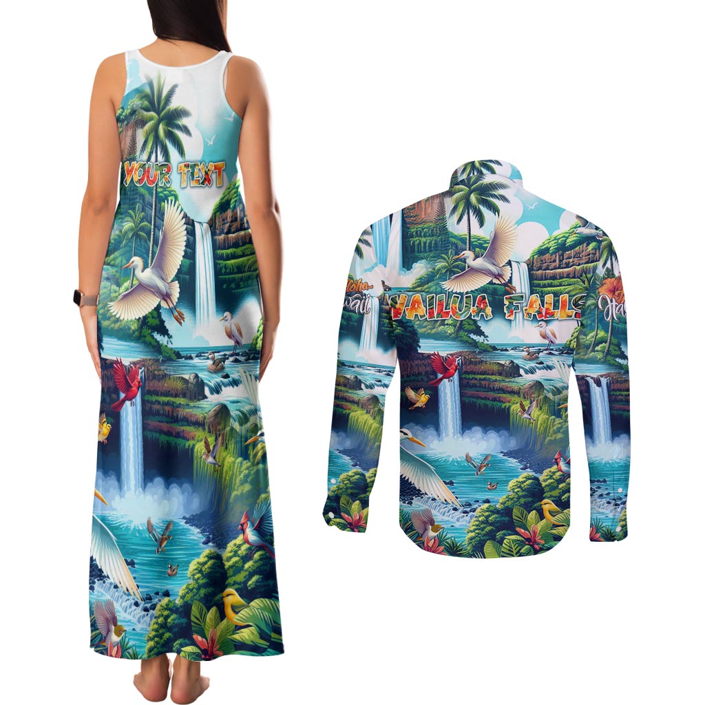 Wailua Falls Hawaii Couples Matching Tank Maxi Dress and Long Sleeve Button Shirt Kauai Natural Beauty DT02 - Polynesian Pride