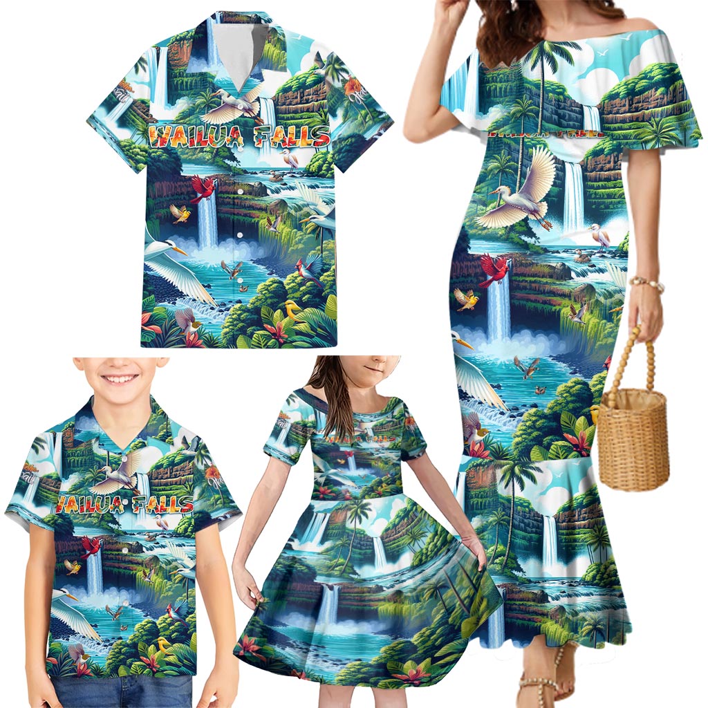 Wailua Falls Hawaii Family Matching Mermaid Dress and Hawaiian Shirt Kauai Natural Beauty DT02 - Polynesian Pride