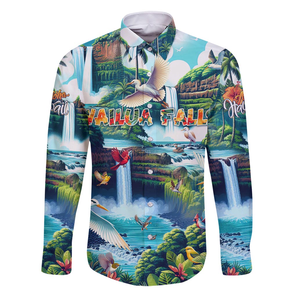 Wailua Falls Hawaii Family Matching Mermaid Dress and Hawaiian Shirt Kauai Natural Beauty DT02 Dad's Shirt - Long Sleeve Art - Polynesian Pride