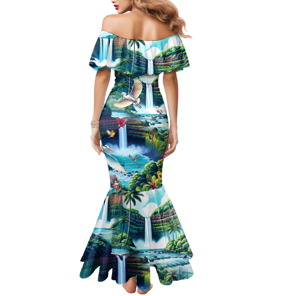 Wailua Falls Hawaii Family Matching Mermaid Dress and Hawaiian Shirt Kauai Natural Beauty DT02 - Polynesian Pride