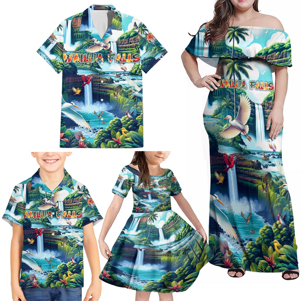 Wailua Falls Hawaii Family Matching Off Shoulder Maxi Dress and Hawaiian Shirt Kauai Natural Beauty DT02 - Polynesian Pride